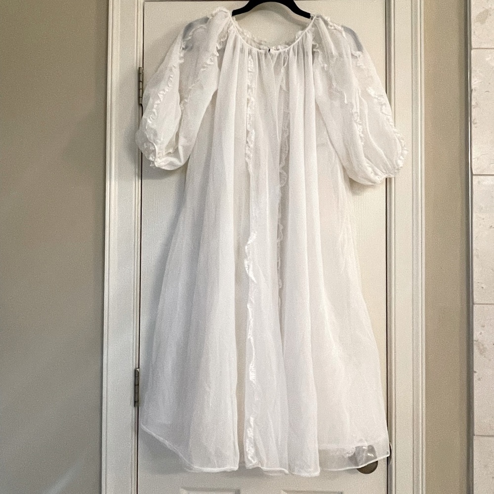 Vintage 50s Fantasy Lingerie Full Sweep Victorian Robe Kimono Sz S Nylon Lace